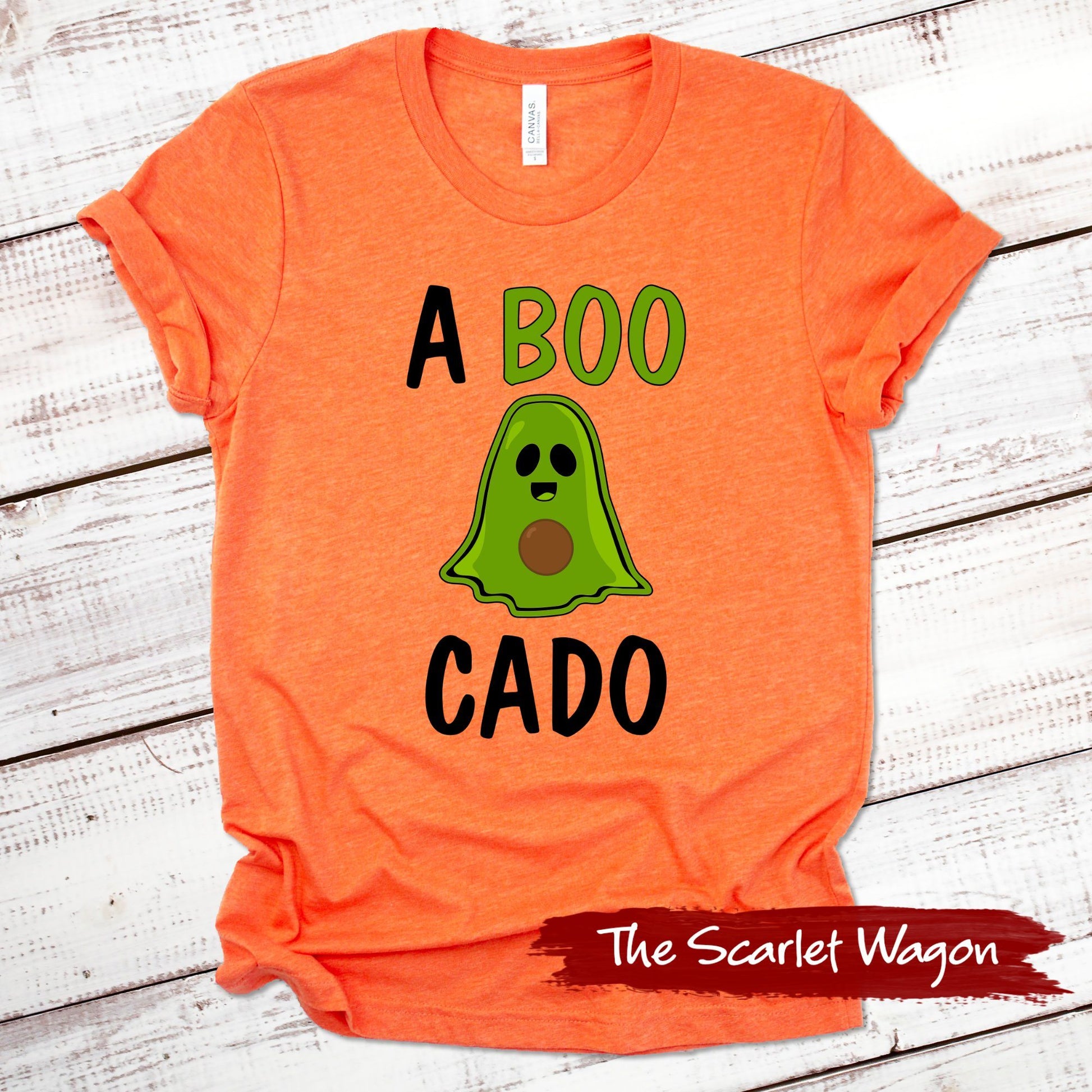 A Boo Cado Halloween Shirt Scarlet Wagon Heather Orange XS 