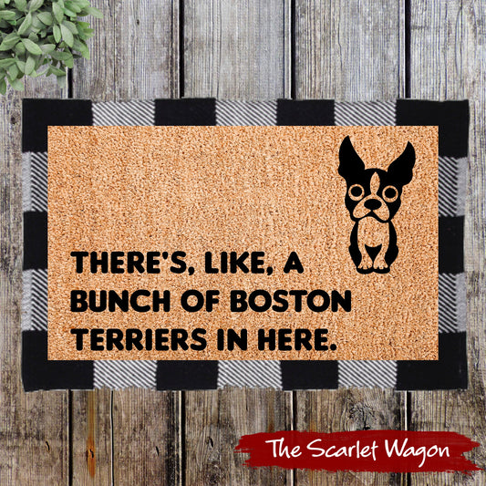 A Bunch of Boston Terriers in Here Door Mats teelaunch 