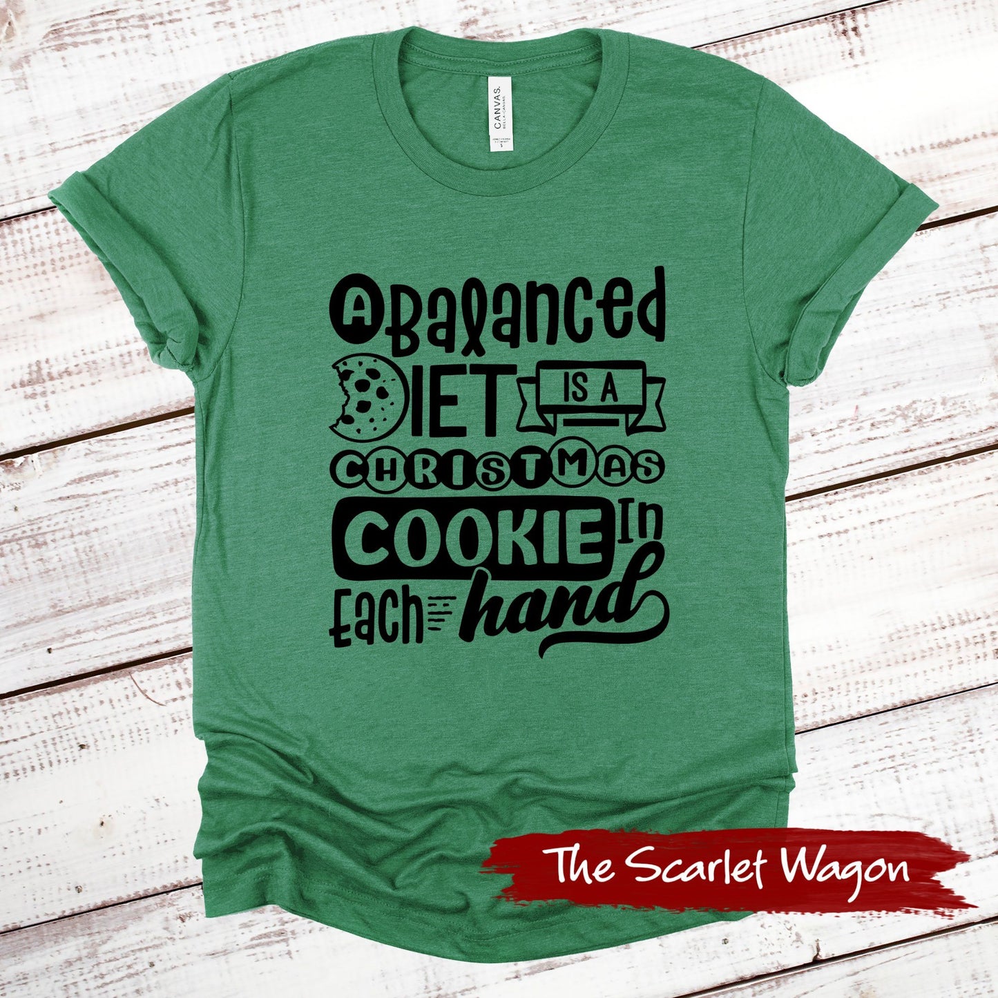 Christmas Cookie in Each Hand Christmas Shirt Scarlet Wagon Heather Green XS 