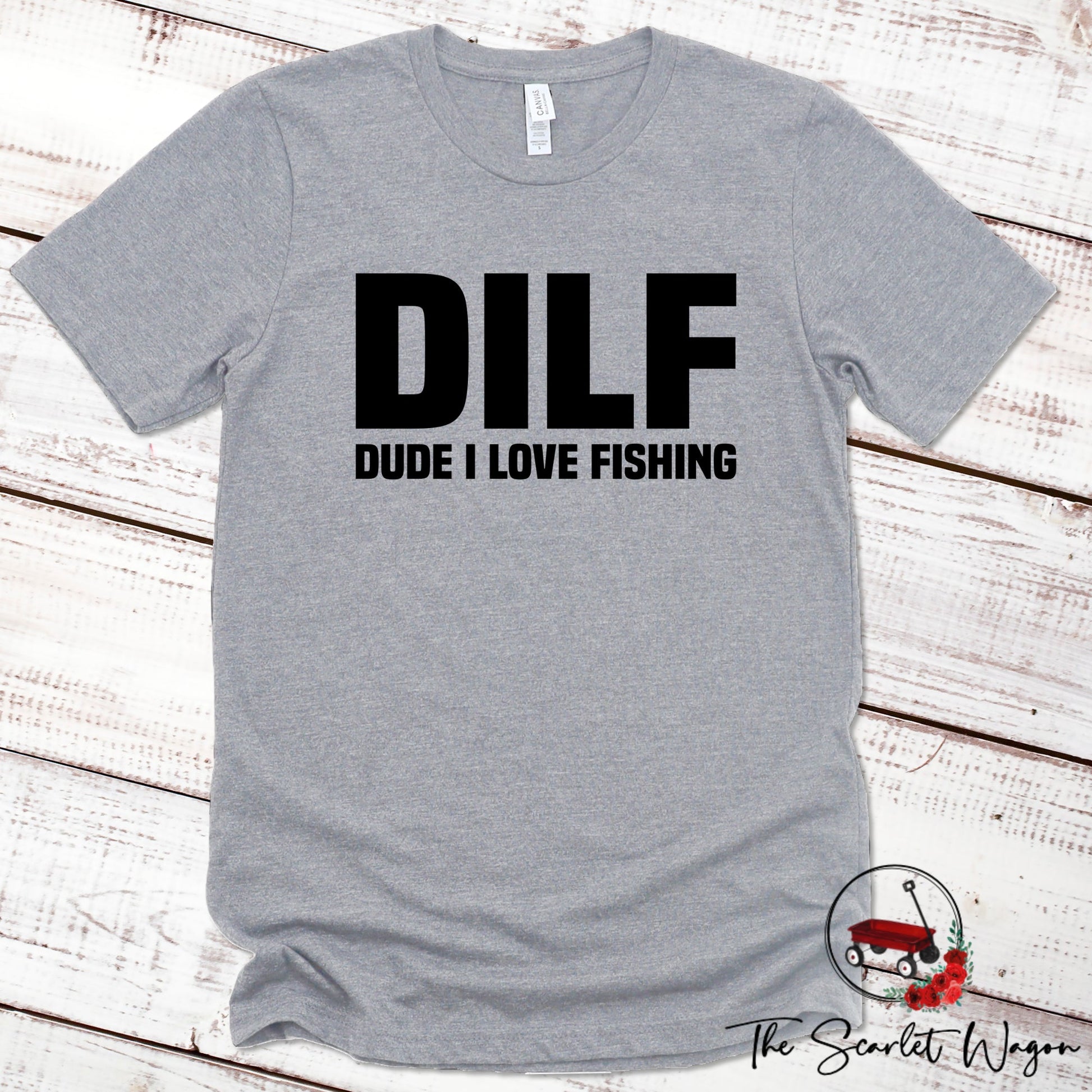DILF - Dude I Love Fishing Premium Tee Scarlet Wagon Athletic Heather XS 