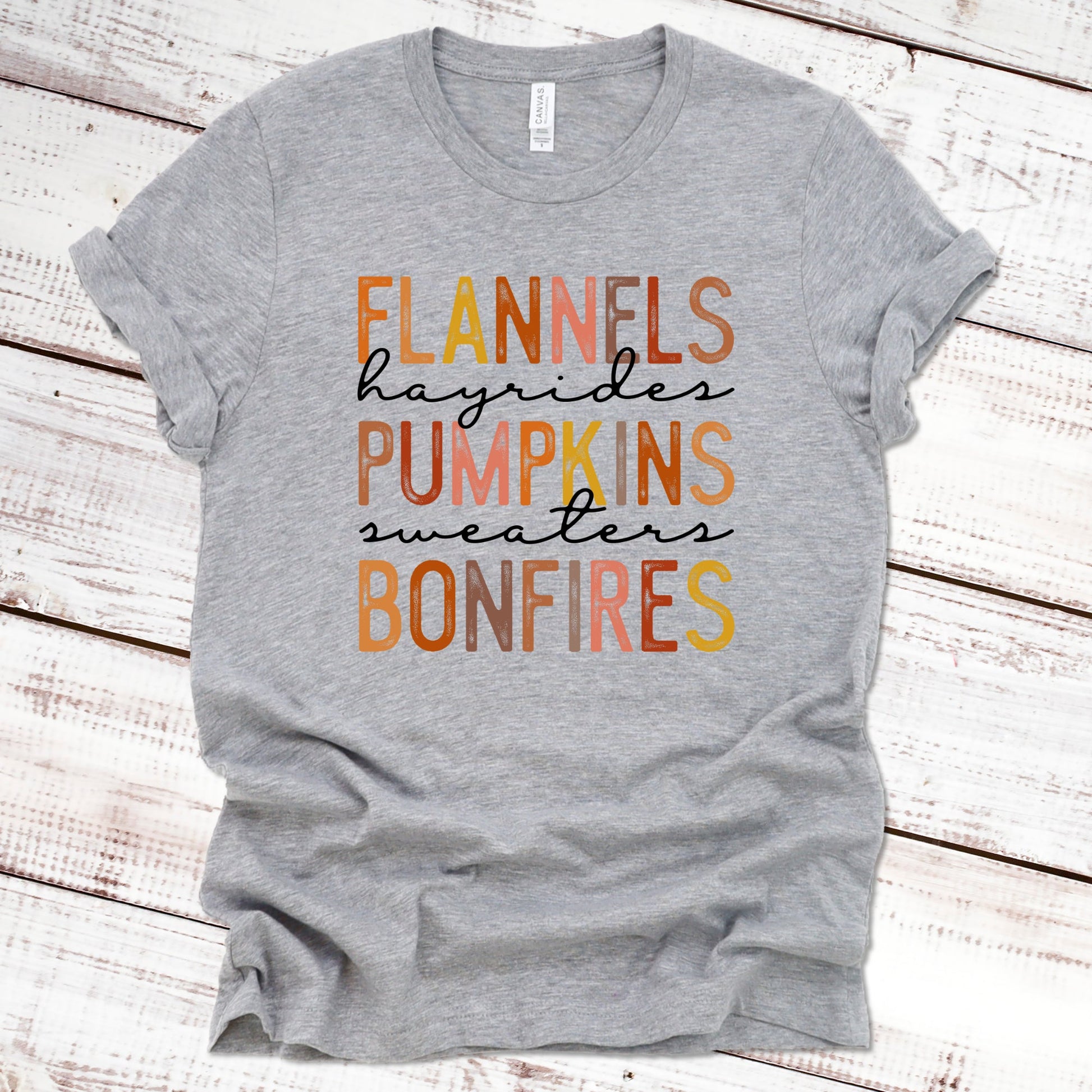 Flannels Hayrides Pumpkins Sweaters Bonfires Fall Shirt Great Giftables Athletic Heather XS 