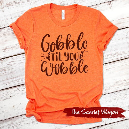 Gobble Til You Wobble Fall Shirts Scarlet Wagon Heather Orange XS 