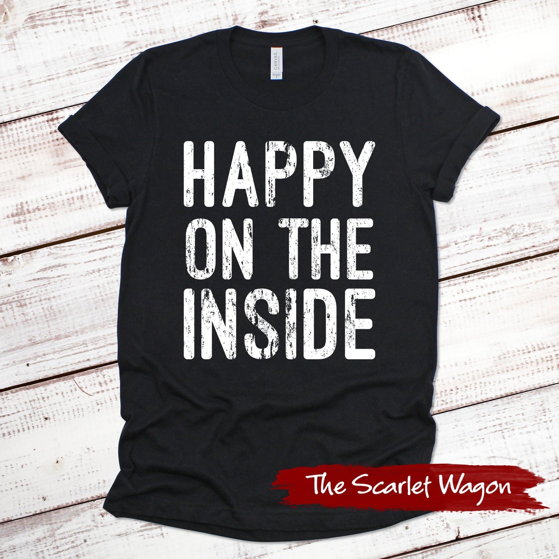 Happy on the Inside Funny Shirt Scarlet Wagon Black XS 