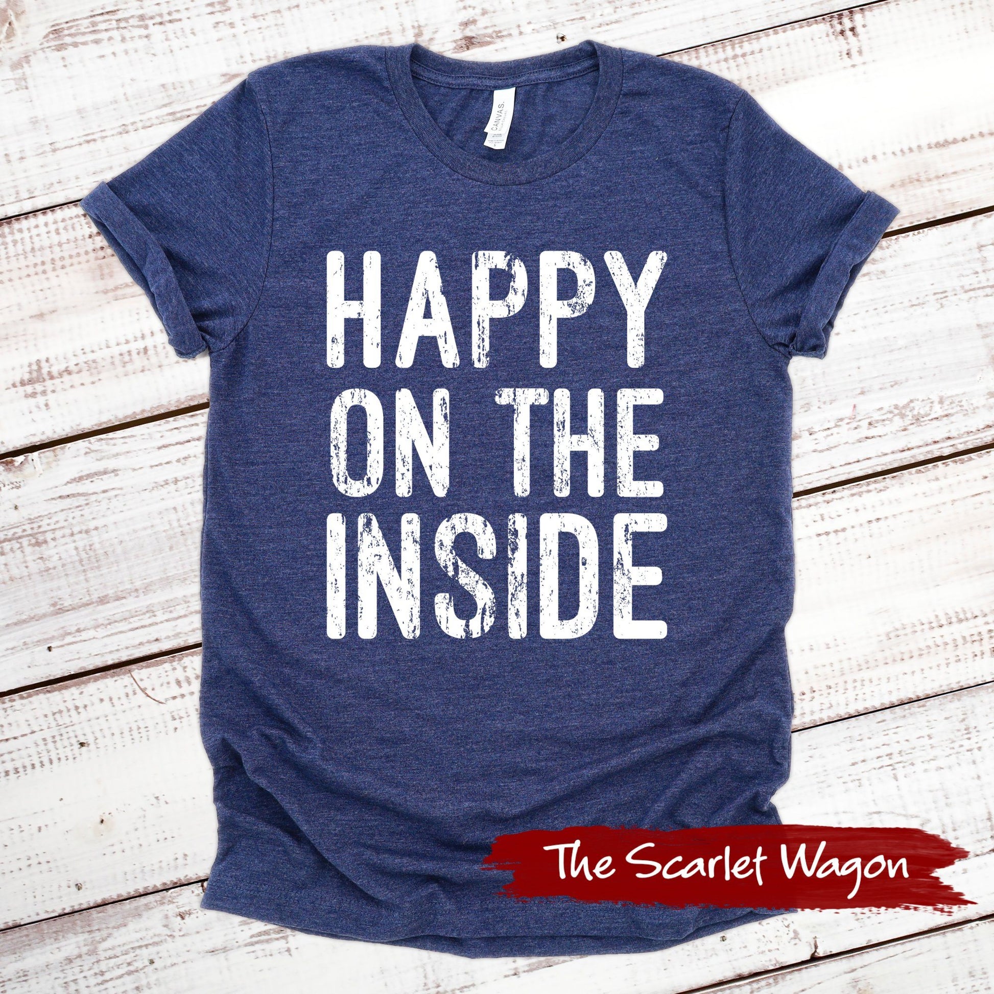 Happy on the Inside Funny Shirt Scarlet Wagon Heather Navy XS 