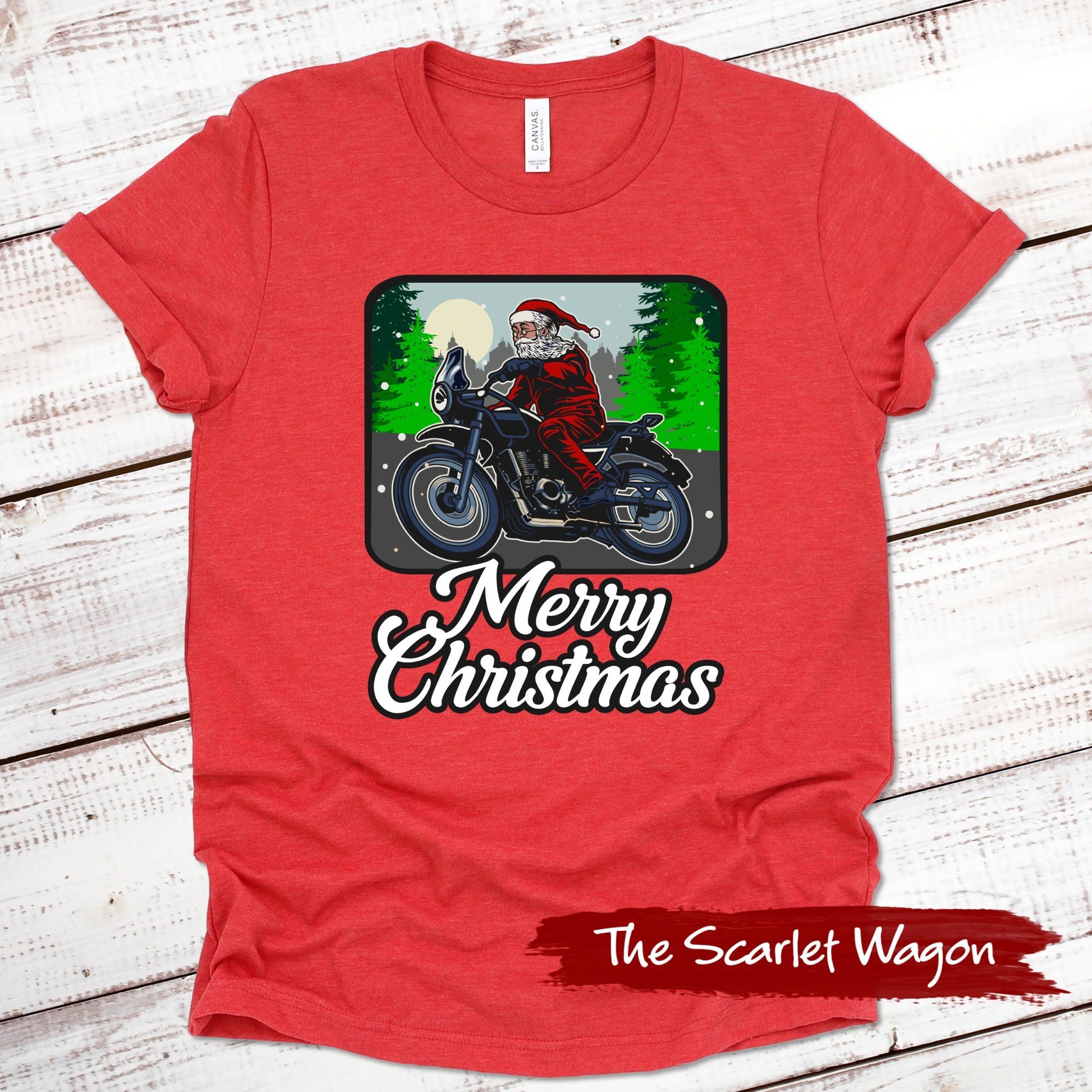 Motorcycle Santa Christmas Shirt Scarlet Wagon Heather Red XS 