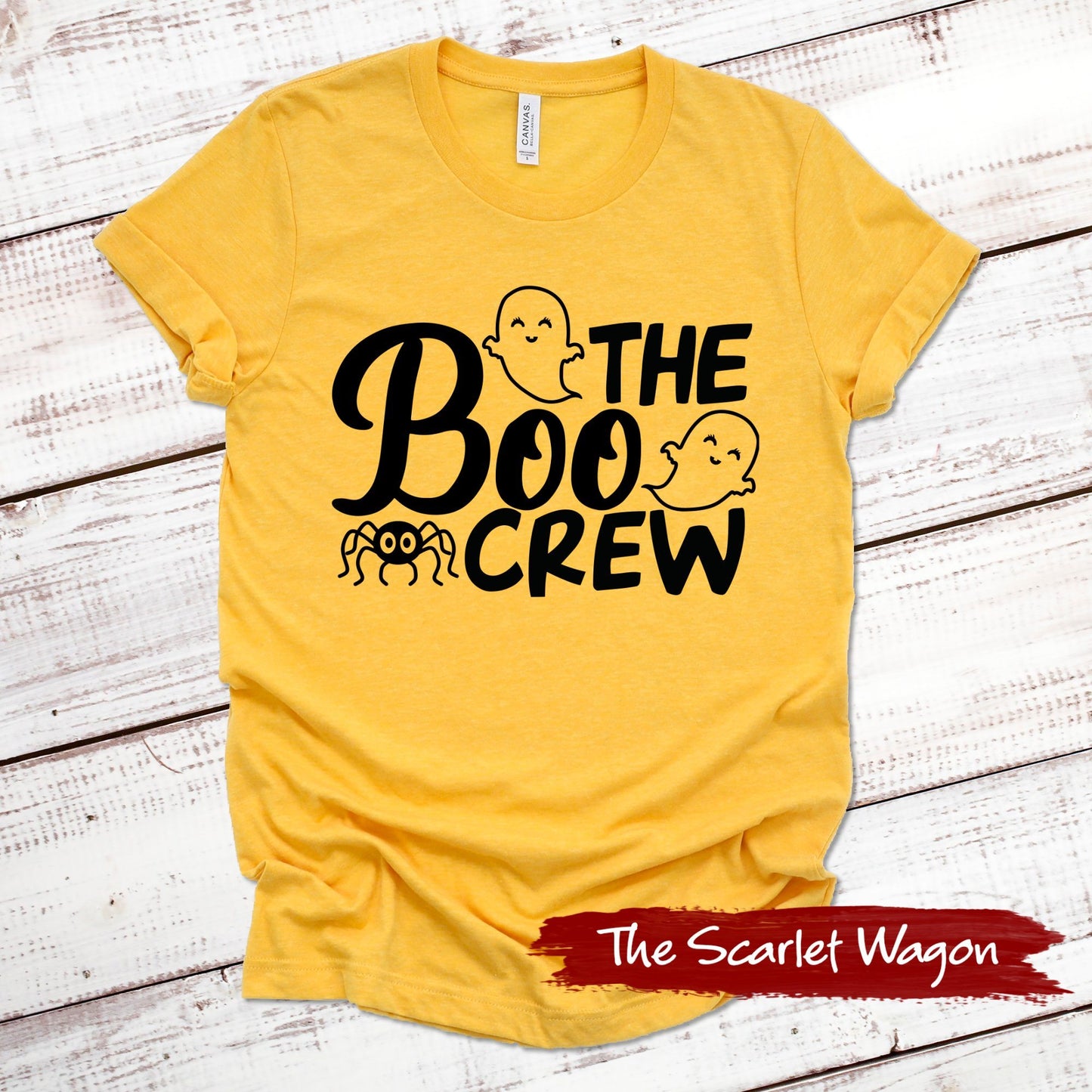 The Boo Crew Halloween Shirt Scarlet Wagon Heather Gold XS 