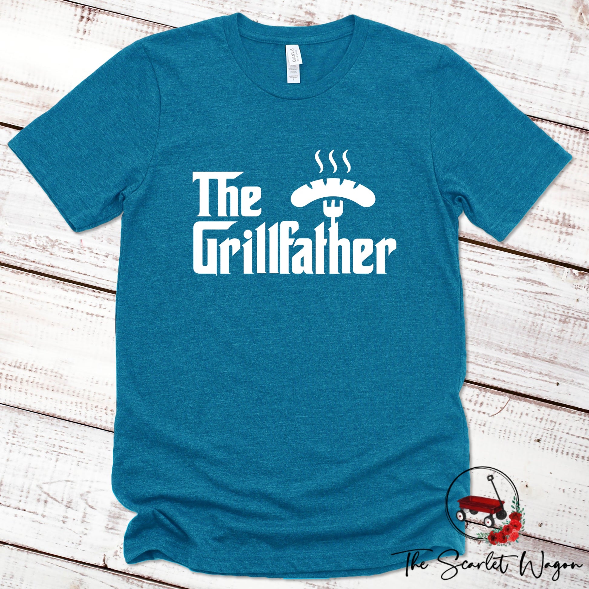 The Grillfather Premium Tee Scarlet Wagon Heather Deep Teal XS 