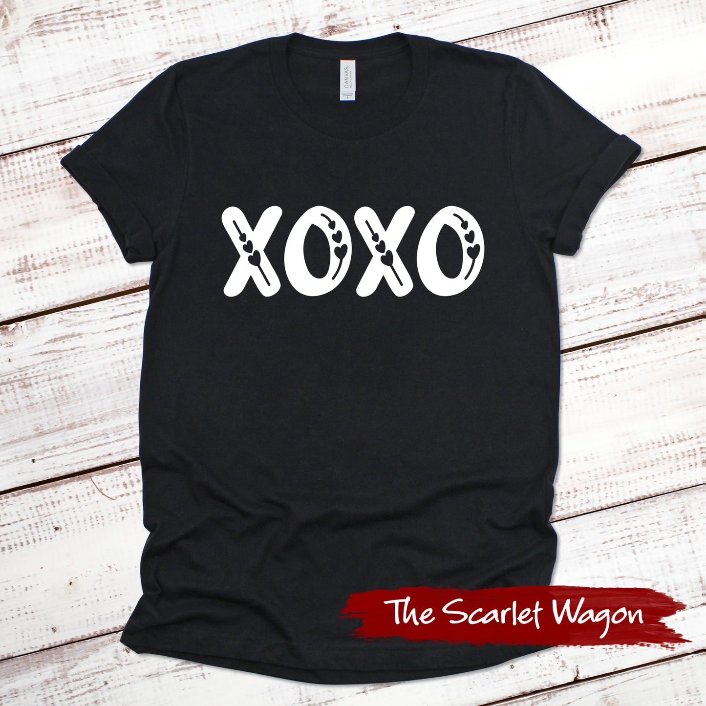 XOXO with Hearts Valentine Shirt Scarlet Wagon Black XS 