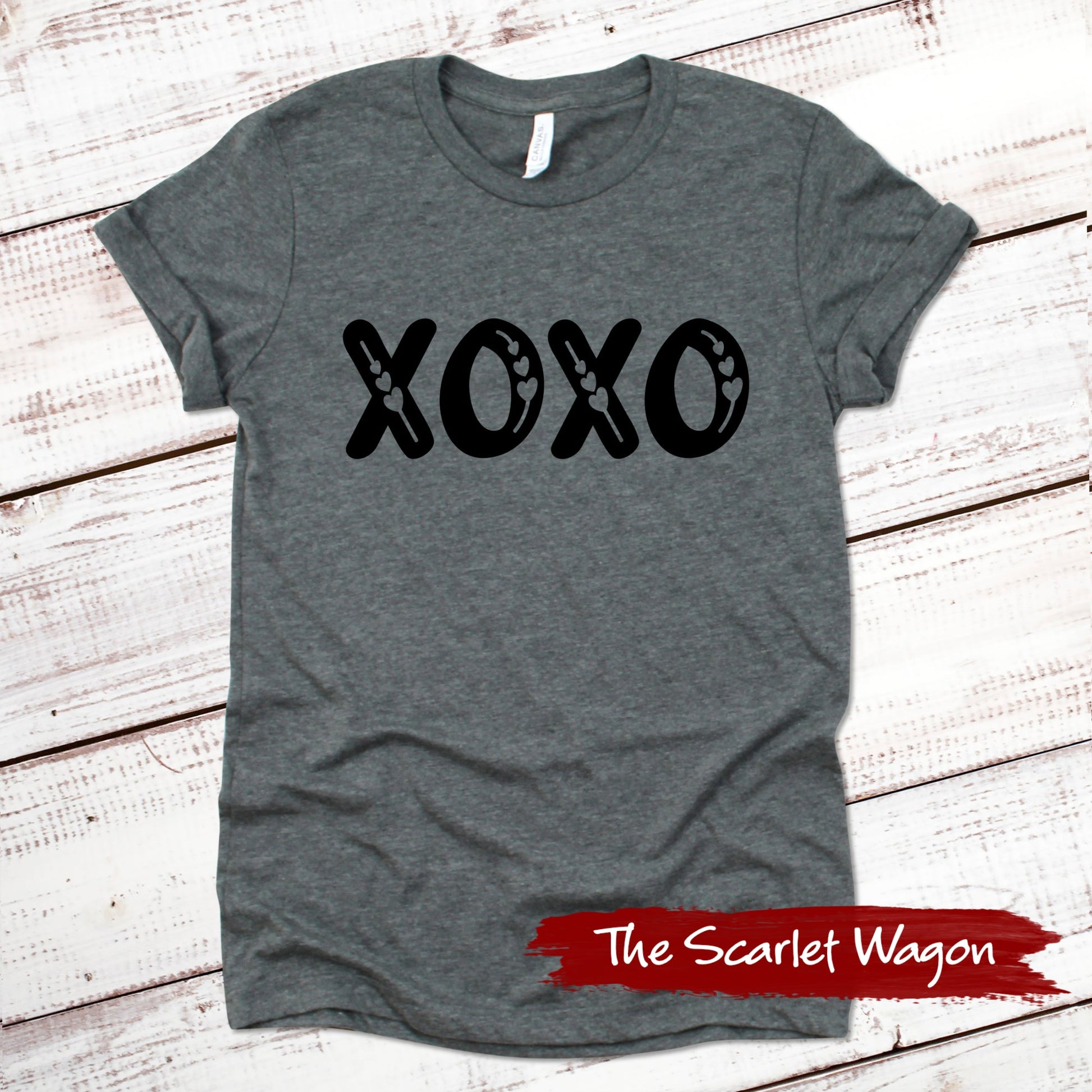 XOXO with Hearts Valentine Shirt Scarlet Wagon Deep Heather Gray XS 