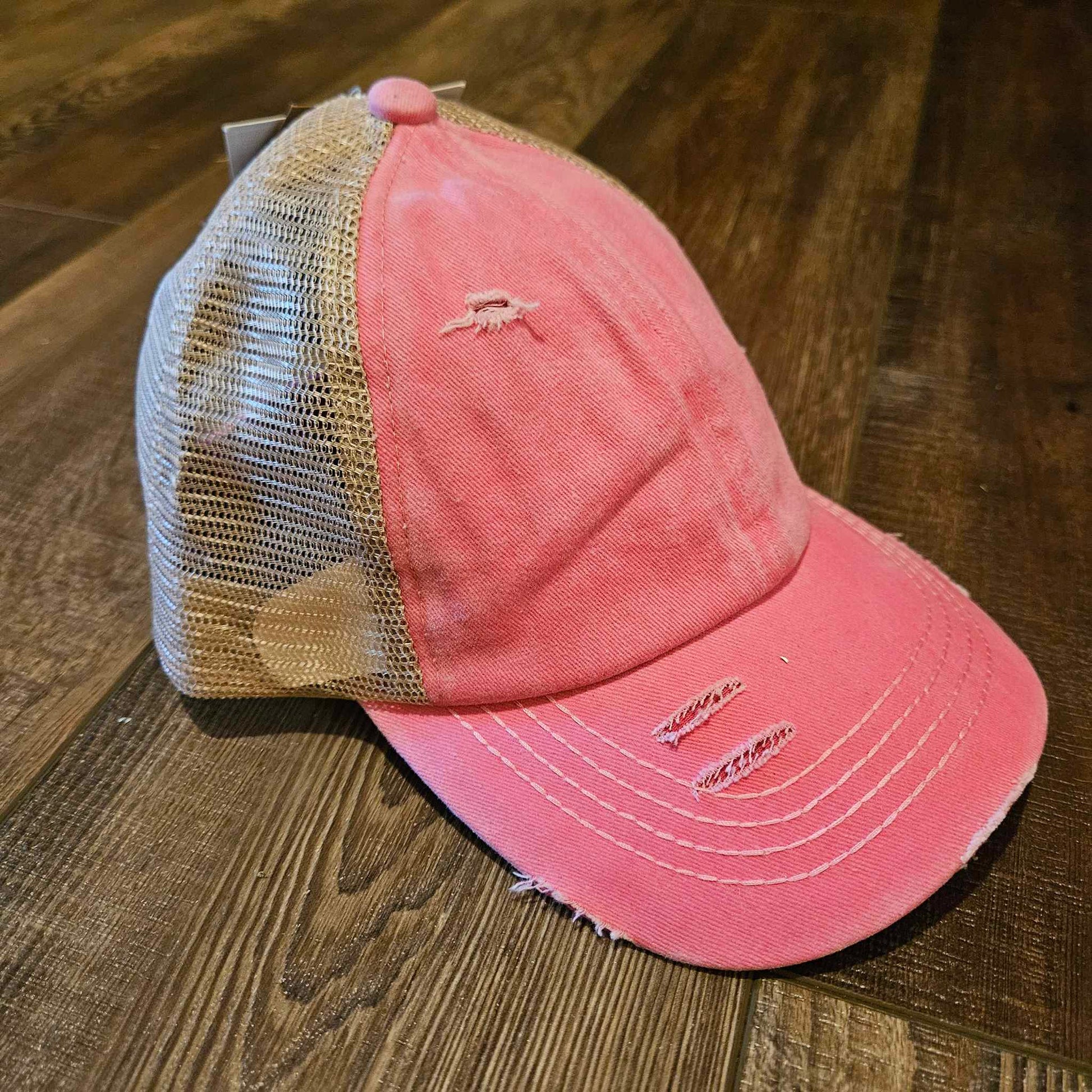 Distressed Pink Criss-Cross Ponytail Cap CC Brand Ponytail Baseball Cap Judson 