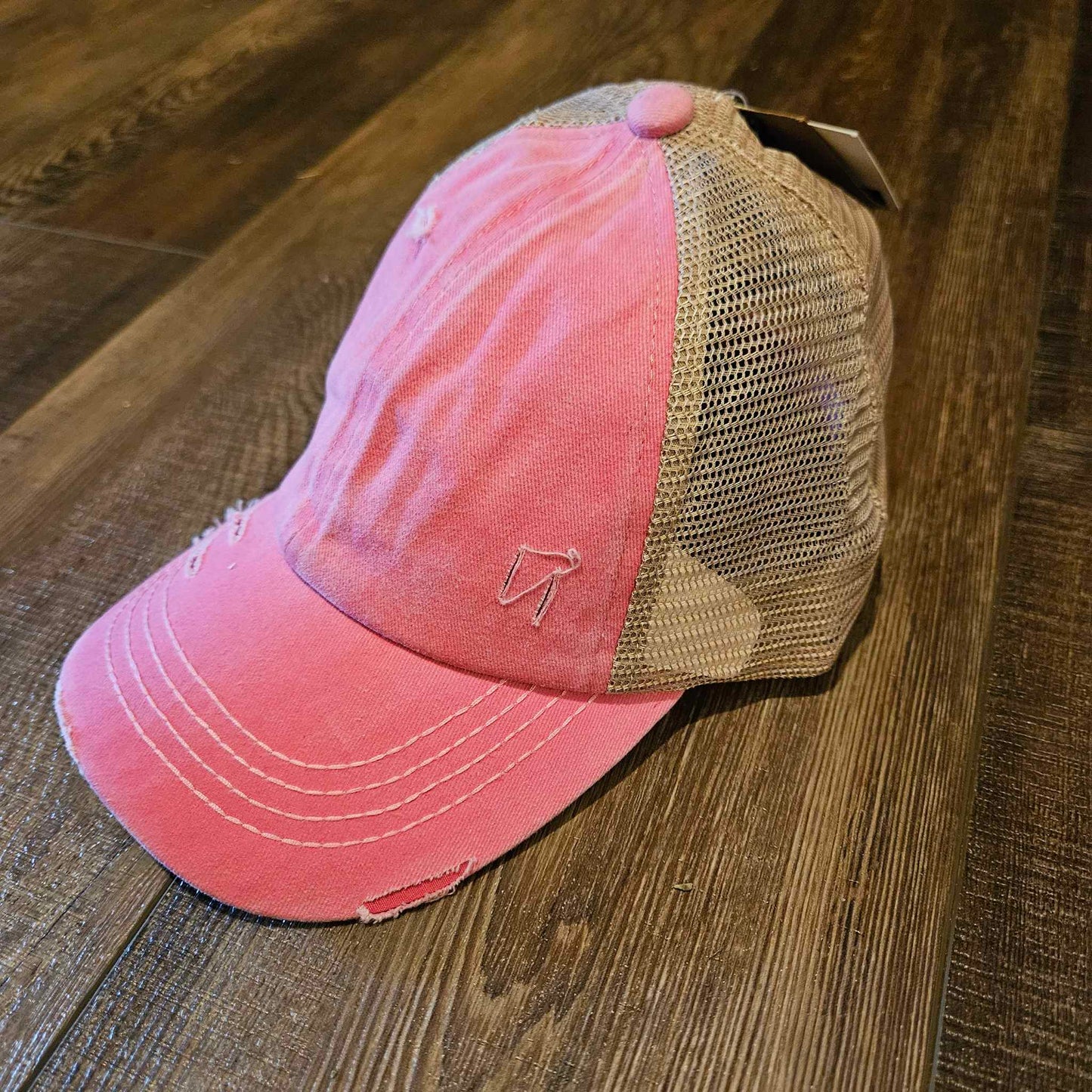 Distressed Pink Criss-Cross Ponytail Cap CC Brand Ponytail Baseball Cap Judson 