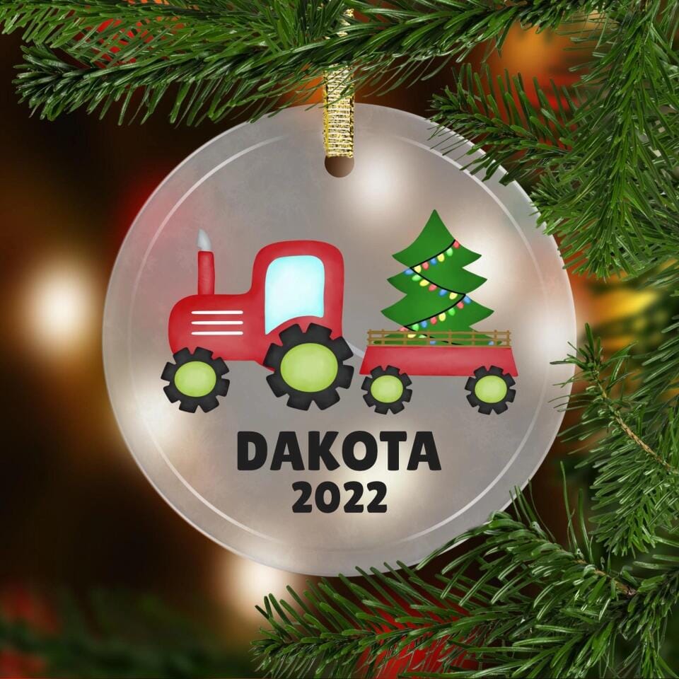 Tractor Personalized Ornament Glass Ornament Printed Mint 