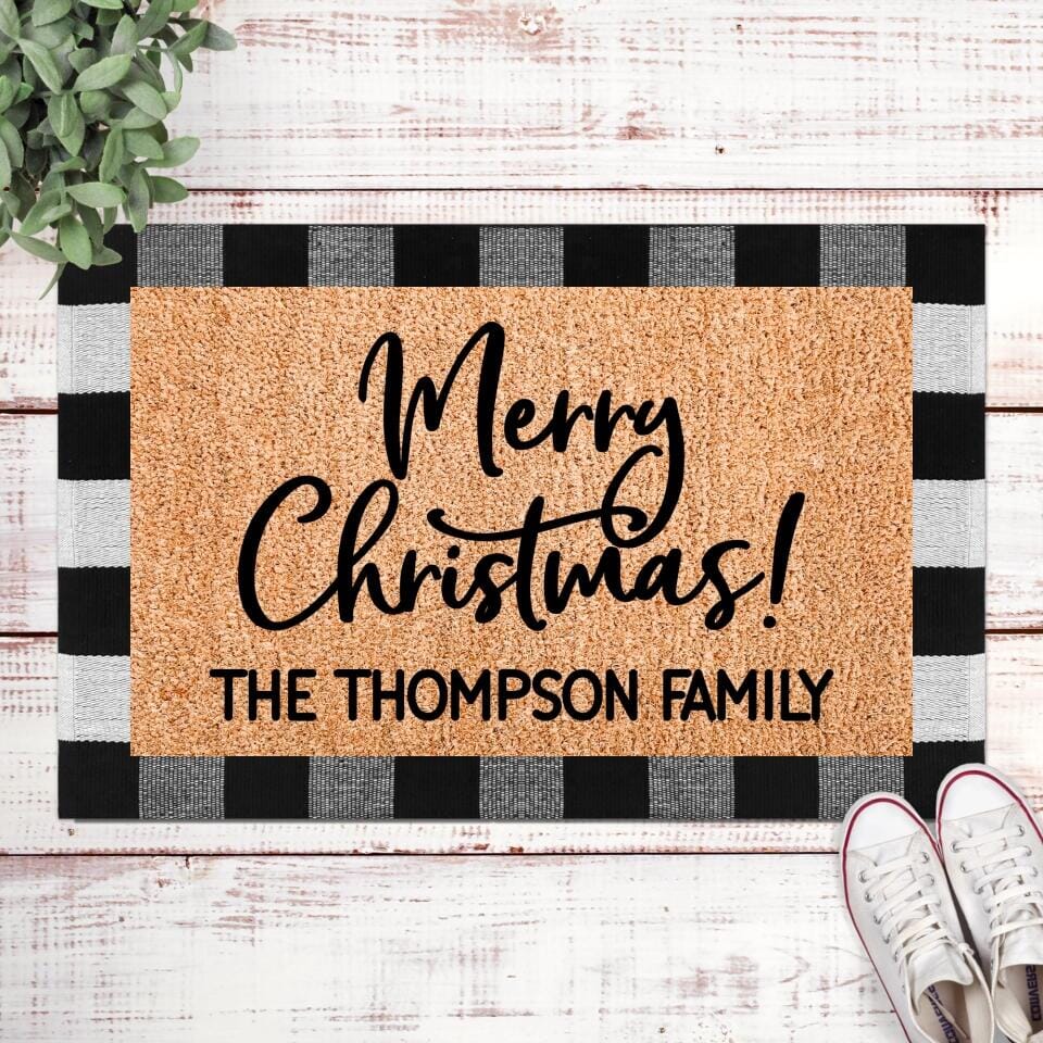 Personalized Merry Christmas Playful Script Welcome Mat TeeLaunch 