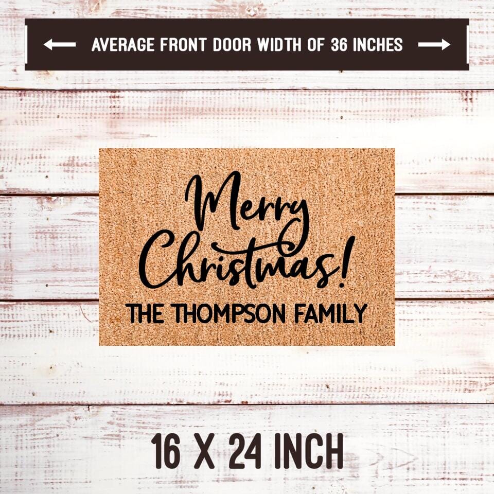Personalized Merry Christmas Playful Script Welcome Mat TeeLaunch Welcome Mat Brown 16x24 Inches