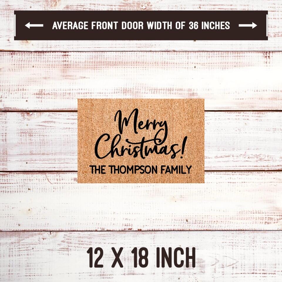 Personalized Merry Christmas Playful Script Welcome Mat TeeLaunch Welcome Mat Brown 12x18 Inches
