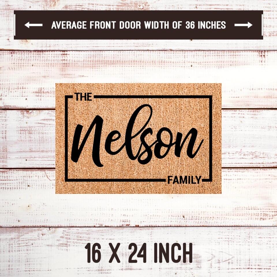 Family Name with Border Welcome Mat TeeLaunch Welcome Mat Brown 16x24 Inches