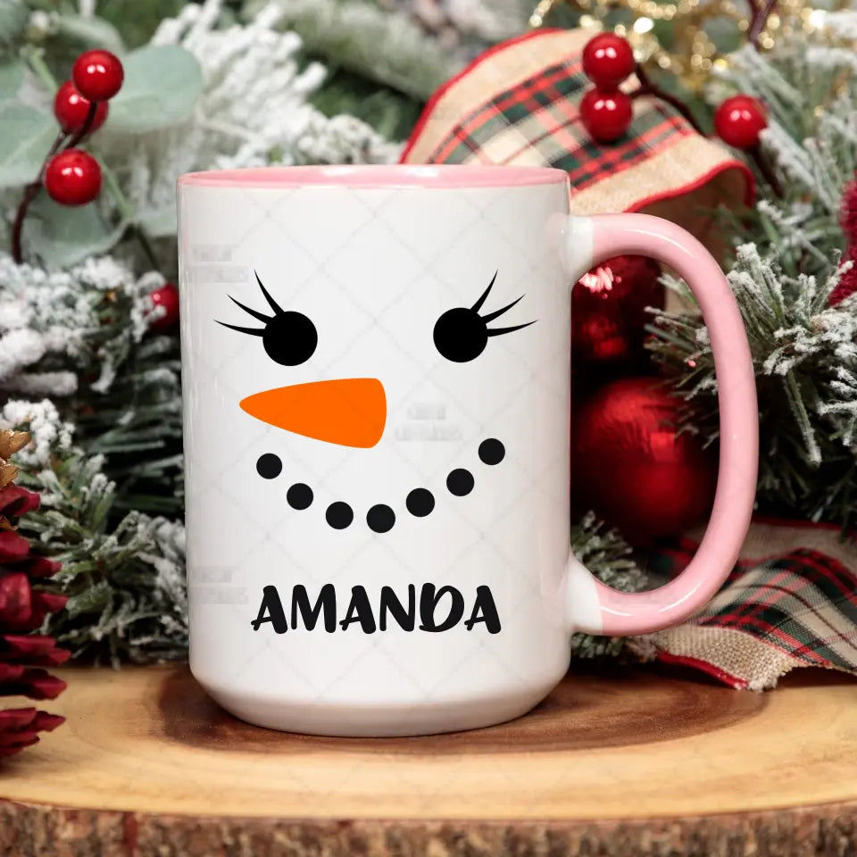 Snowman Mug DIGITAL PROOF FOR ETSY ORDERS Customizer TeeInBlue Holiday Mugs - ETSY PROOF Pink Accent Mug 15 Ounce