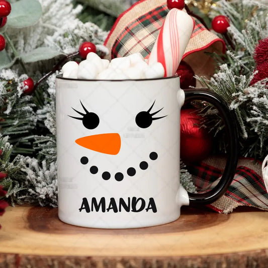 Personalized Snowman Mug Customizer TeeInBlue Holiday Mugs SBS Black Accent Mug 11 Ounce