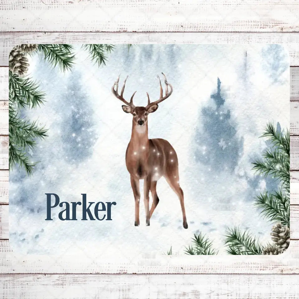 Deer in the Snow Personalized Blanket Blanket Pic The Gift Horizontal Blanket Tan Sherpa 60x80