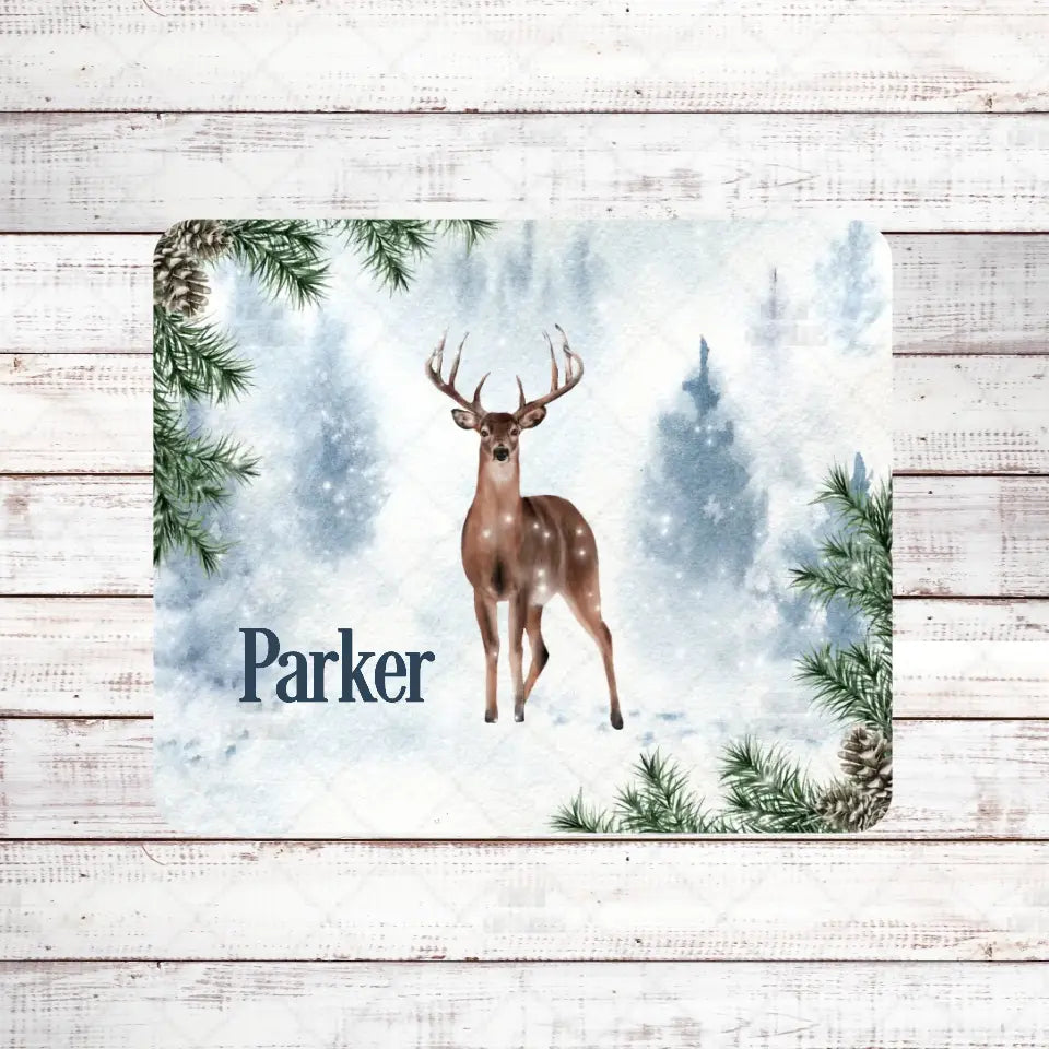 Deer in the Snow Personalized Blanket Blanket Pic The Gift Horizontal Blanket Tan Sherpa 50x60