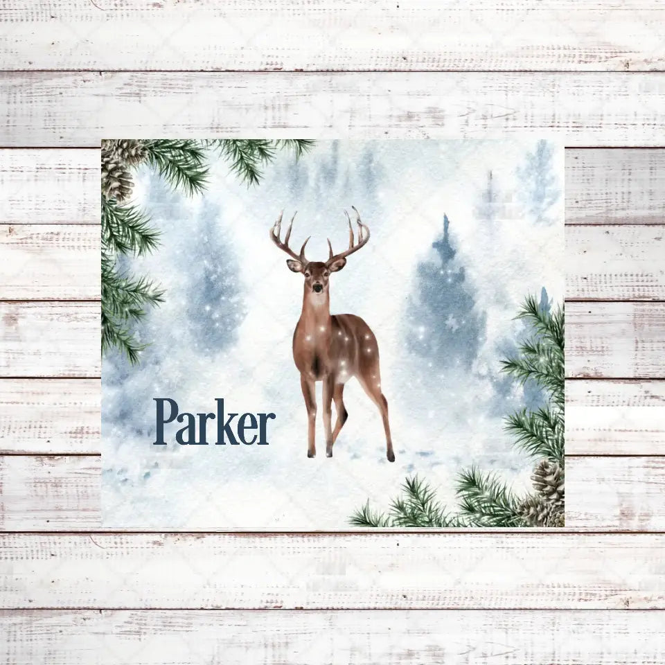 Deer in the Snow Personalized Blanket Blanket Pic The Gift Horizontal Blanket Lightweight Fleece 50x60