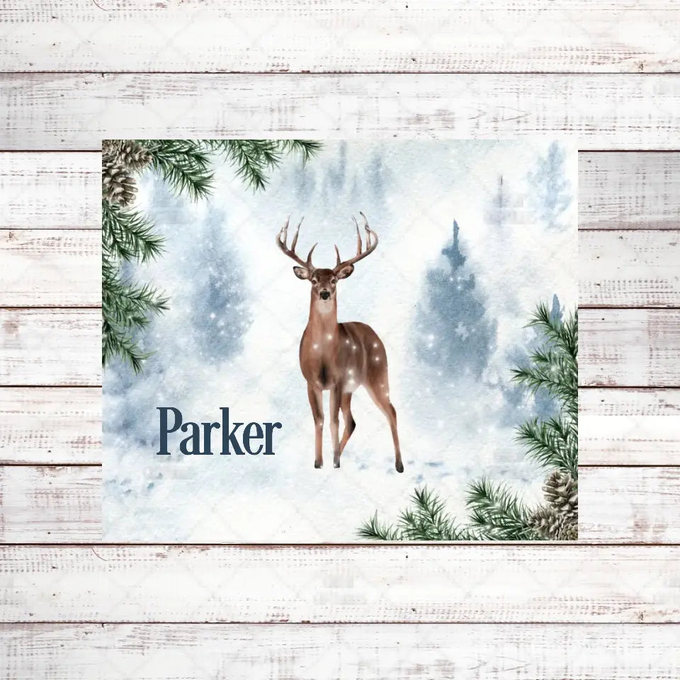 Deer in the Snow Personalized Blanket Blanket Pic The Gift Horizontal Blanket Gray Faux Fur 50x60