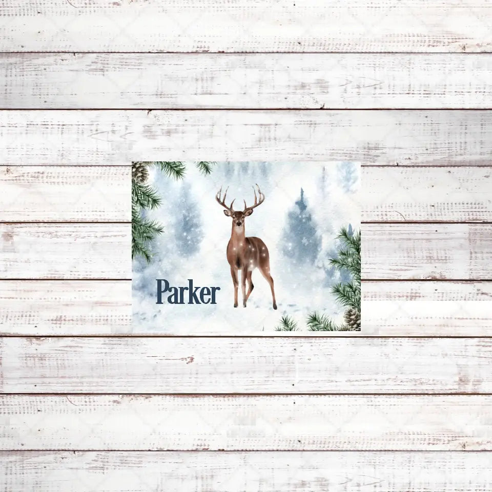 Deer in the Snow Personalized Blanket Blanket Pic The Gift Horizontal Blanket White Sherpa 30x40