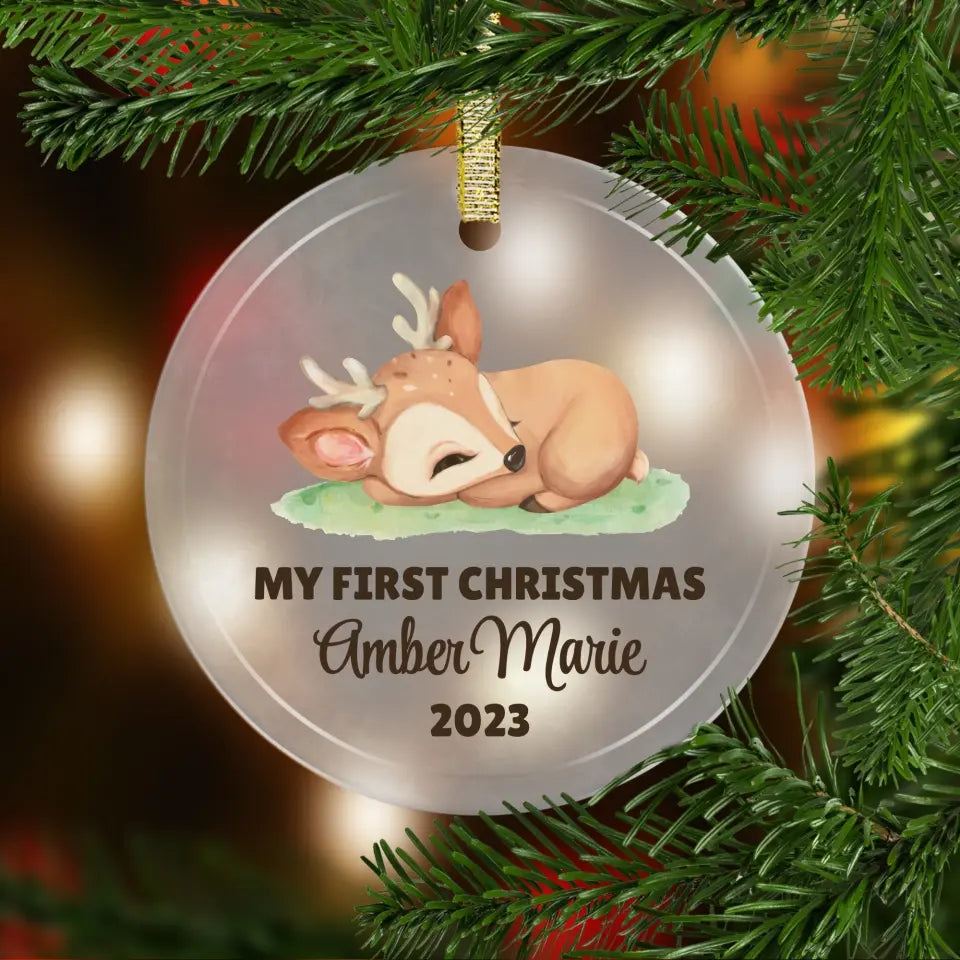 My First Christmas Fawn Ornament Glass Ornament Printed Mint 