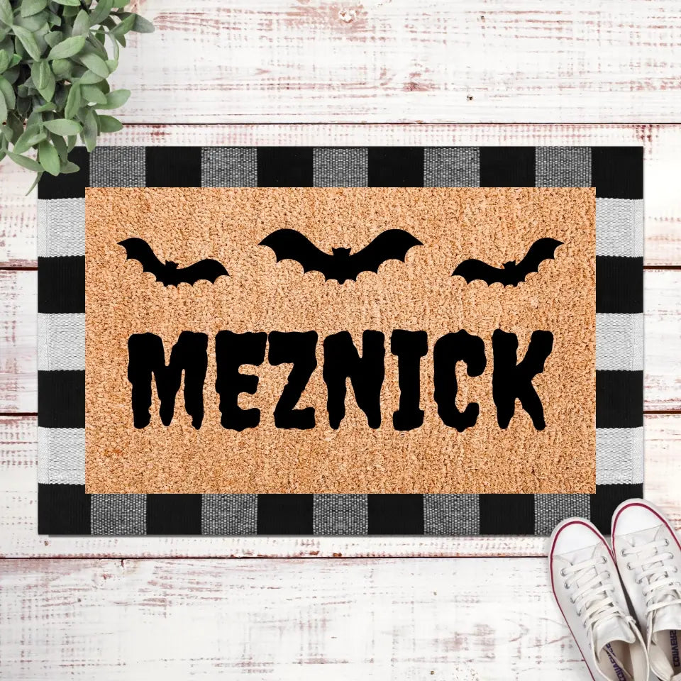 Creepy Halloween Name Welcome Mat TeeInBlue 