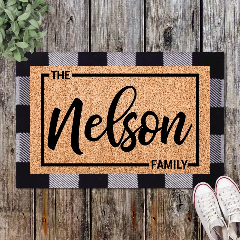 Family Name with Border Welcome Mat TeeLaunch 