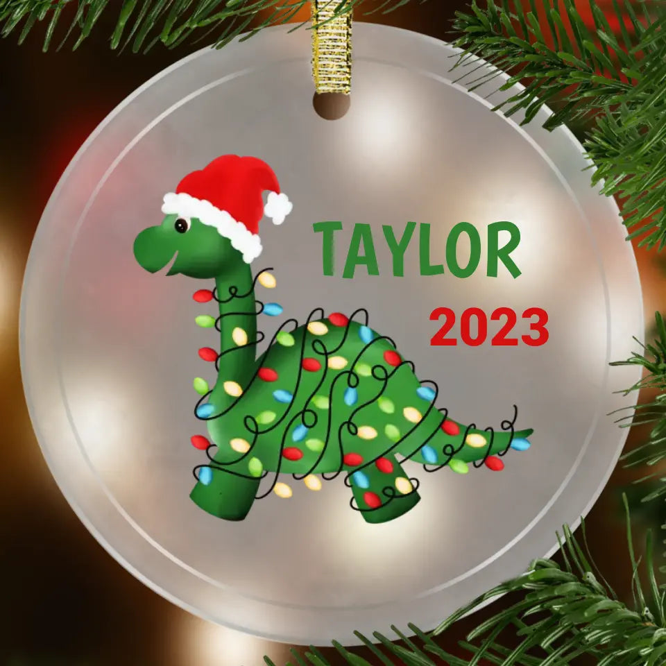 Dinosaur Personalized Ornament Glass Ornament Printed Mint G/A Ornament Real Glass 3.5 Inch Diameter