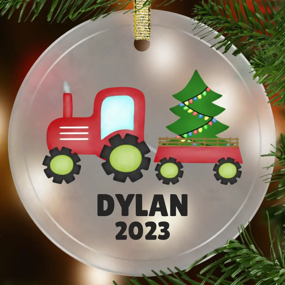 Tractor Personalized Ornament Glass Ornament Printed Mint G/A Ornament Real Glass 3.5 Inch Diameter