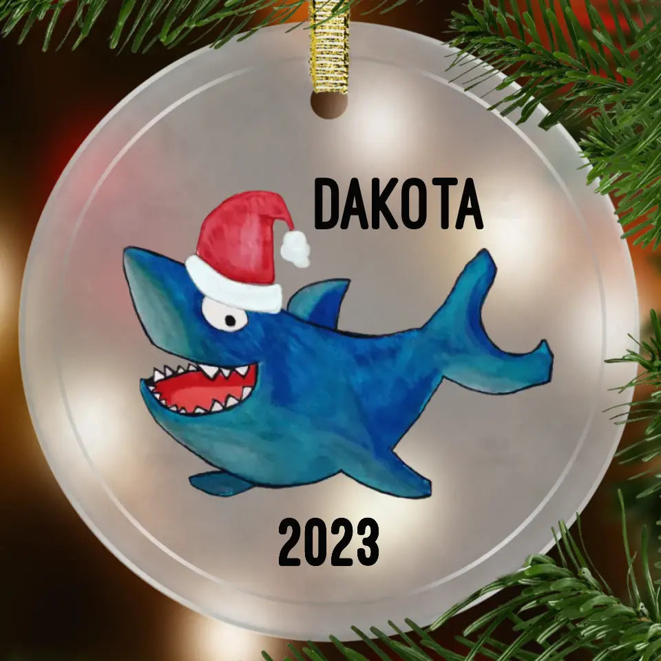 Shark Personalized Ornament Glass Ornament Printed Mint G/A Ornament Real Glass 3.5 Inch Diameter