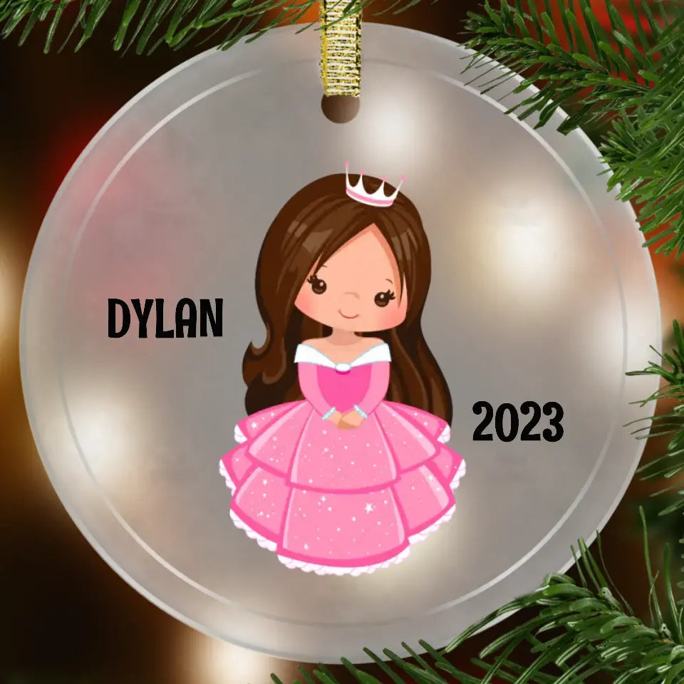 Princess Personalized Ornament Glass Ornament Printed Mint G/A Ornament Real Glass 3.5 Inch Diameter