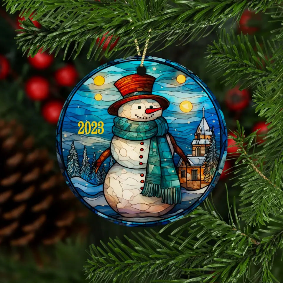 Faux Stained-Glass Snowman Ceramic Ornament Porcelain Ornament Pic The Gift 