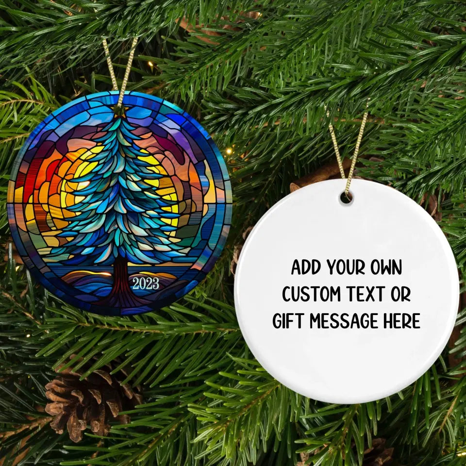 Faux Stained-Glass Christmas Tree Ceramic Ornament Porcelain Ornament Pic The Gift 