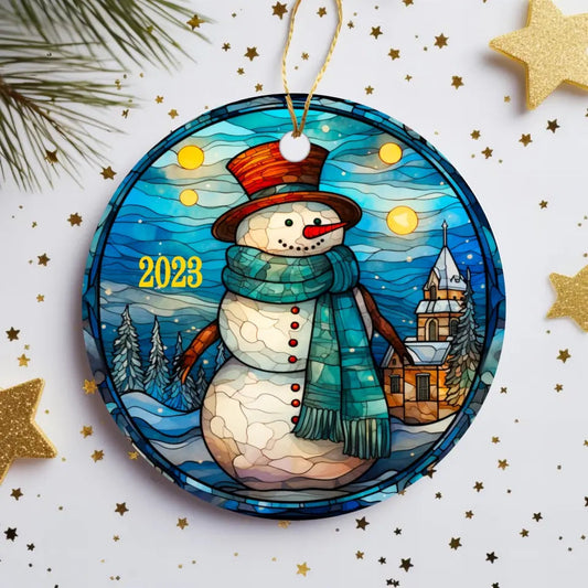 Faux Stained-Glass Snowman Ceramic Ornament Porcelain Ornament Pic The Gift 