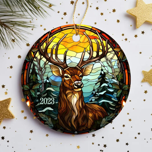 Faux Stained-Glass Buck Ceramic Ornament Porcelain Ornament Pic The Gift 