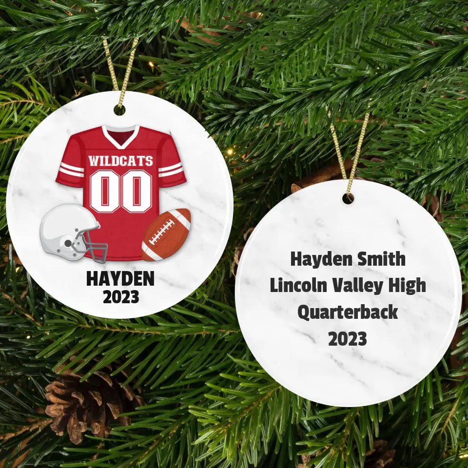 Football Jersey Personalized Ceramic Ornament Porcelain Ornament Pic The Gift Design + Custom Back White 3 Inches