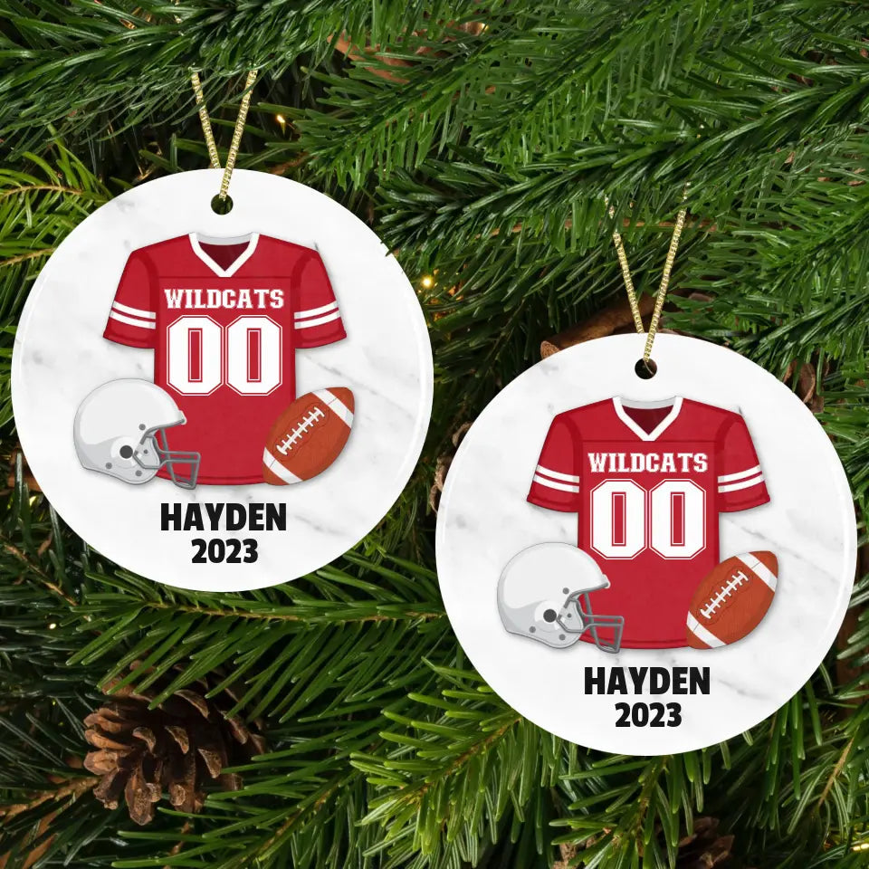 Football Jersey Personalized Ceramic Ornament Porcelain Ornament Pic The Gift Design on Both Sides White 3 Inches