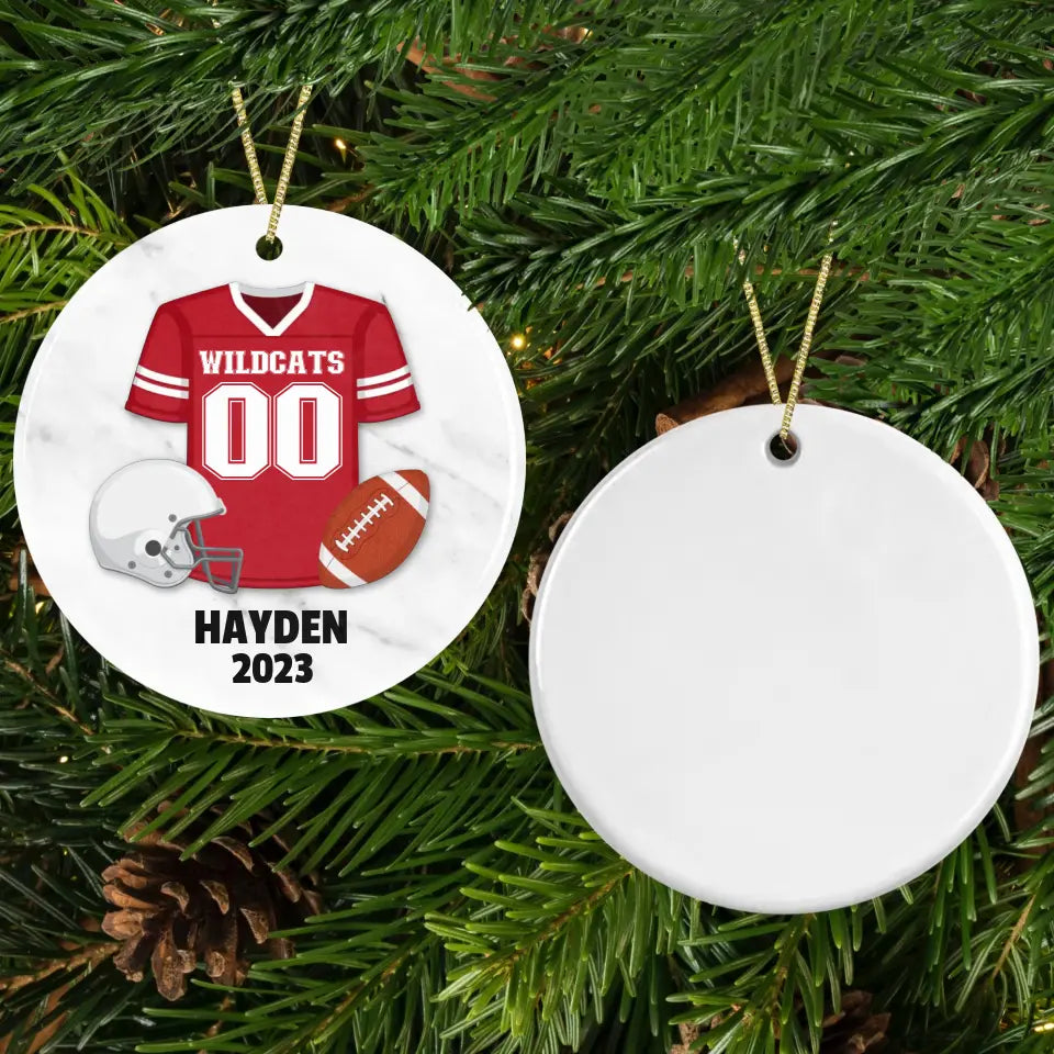 Football Jersey Personalized Ceramic Ornament Porcelain Ornament Pic The Gift Design + Blank Back White 3 Inches