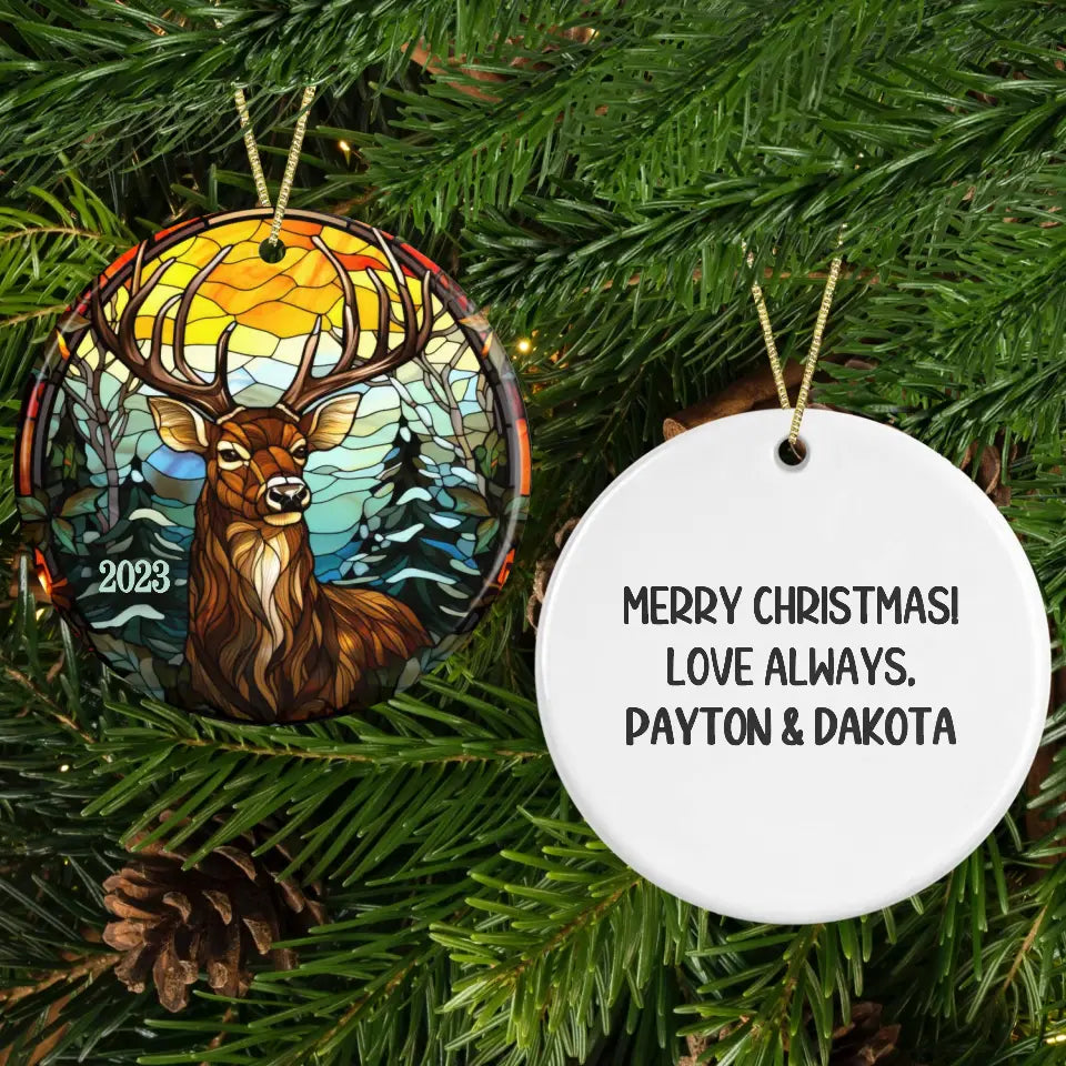 Faux Stained-Glass Buck Ceramic Ornament Porcelain Ornament Pic The Gift Design + Custom Back White 3 Inches