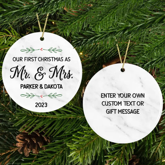 Our First Christmas Personalized Ceramic Ornament Porcelain Ornament Pic The Gift Design + Custom Back White 3 Inches