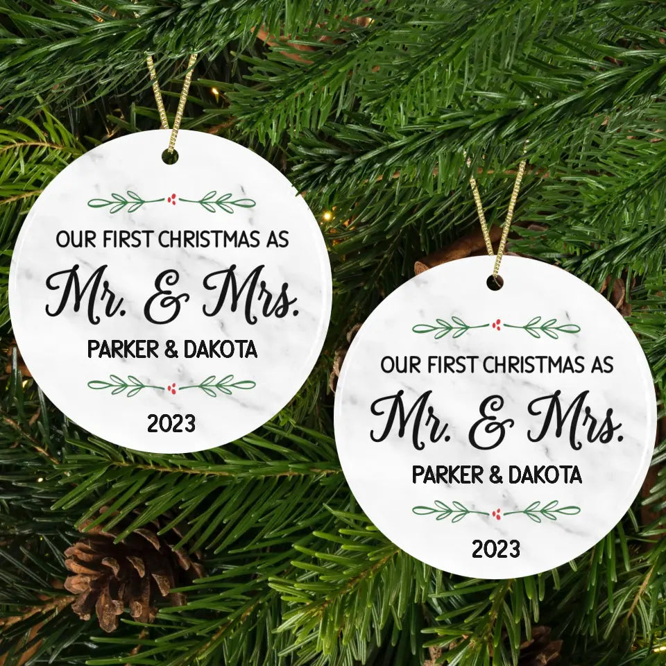 Our First Christmas Personalized Ceramic Ornament Porcelain Ornament Pic The Gift Design on Both Sides White 3 Inches
