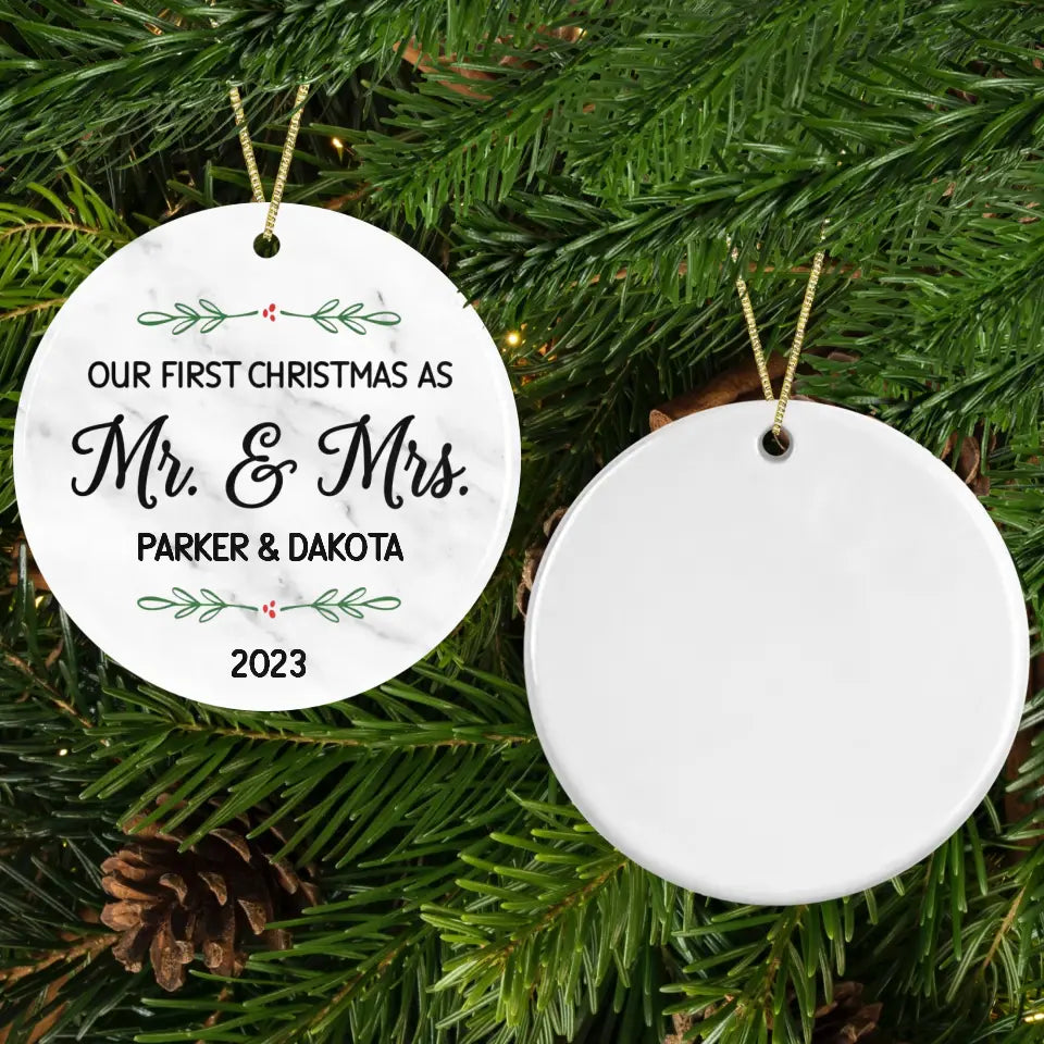 Our First Christmas Personalized Ceramic Ornament Porcelain Ornament Pic The Gift Design + Blank Back White 3 Inches