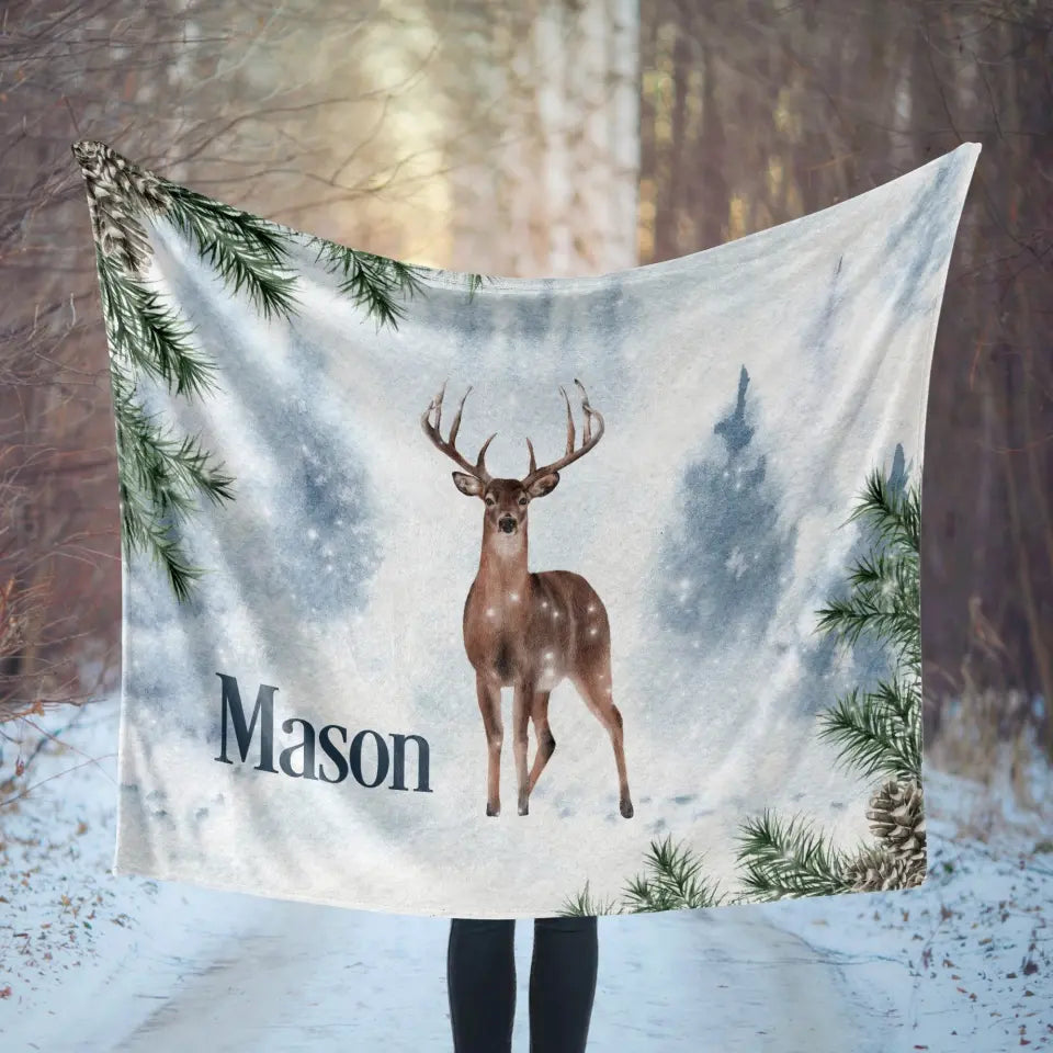 Deer in the Snow Personalized Blanket Blanket Pic The Gift 