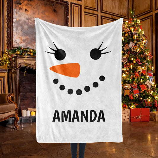 Snowman Face Personalized Blanket Customizer TeeInBlue 