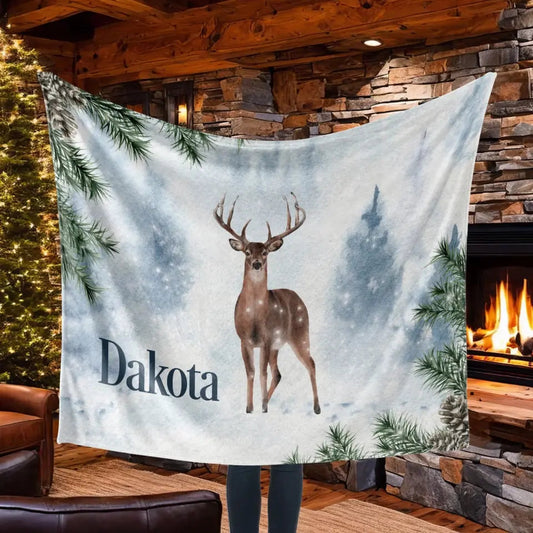 Deer in the Snow Personalized Blanket Blanket Pic The Gift 