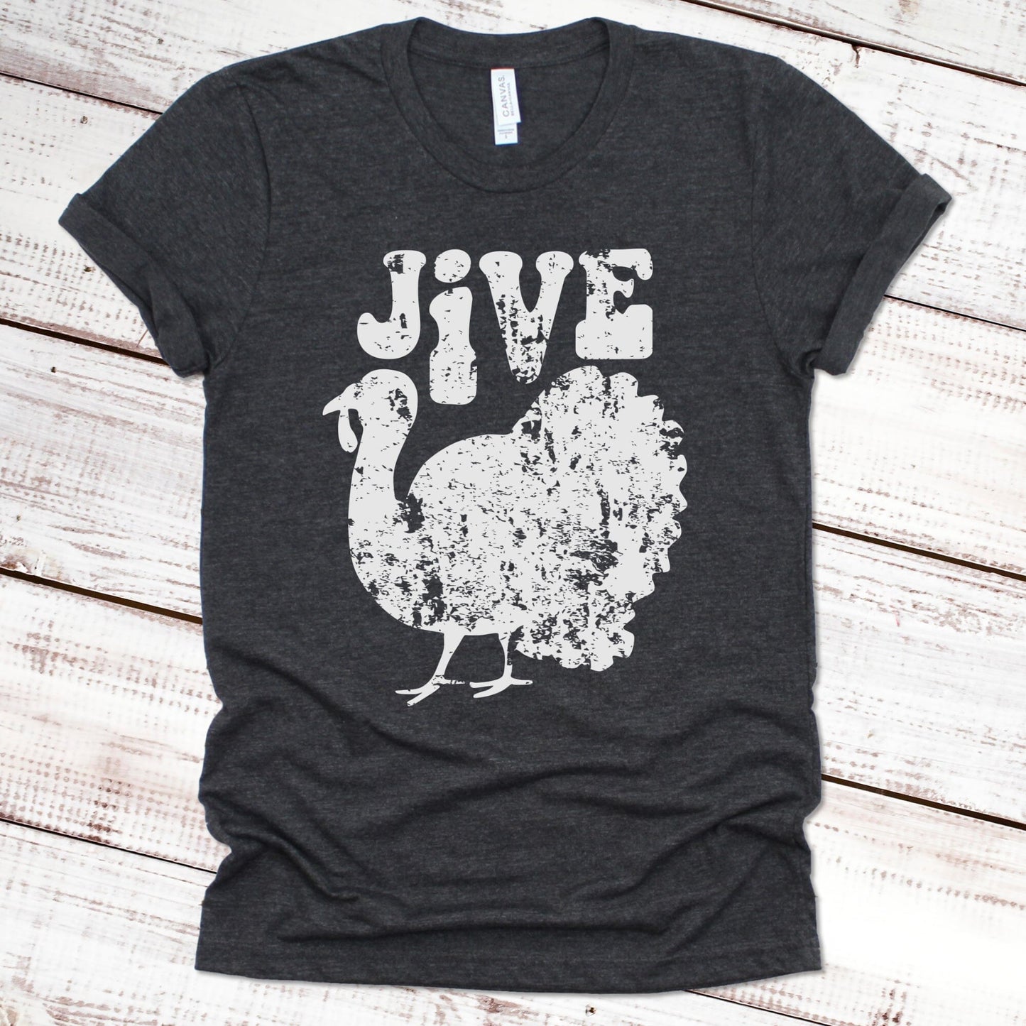 Jive Turkey Retro Thanksgiving T-Shirt Thanksgiving Shirt Scarlet Wagon Dark Gray Heather XS 