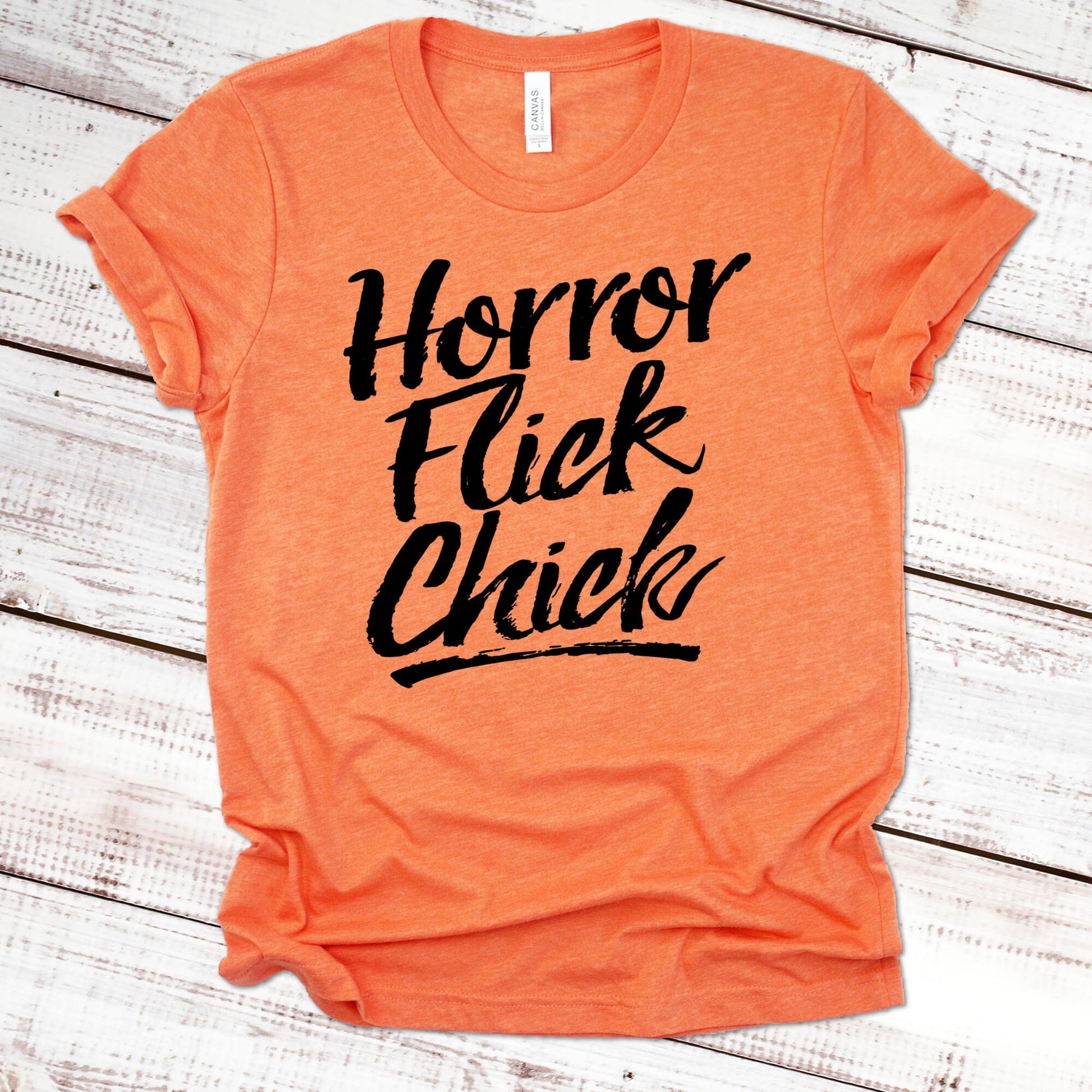 Horror Flick Chick Halloween Shirt Great Giftables Heather Orange XS 